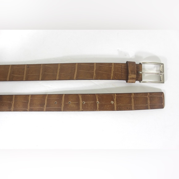 ARALDI Italian Leather Belt, Embossed Croc Natural Tan Leather Silver Buckle - Picture 2 of 8